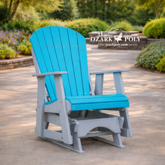 Adirondack 2' Glider Aruba blue on Light gray w_logo