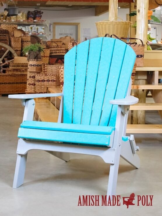 Amish Made Poly Folding Adirondack Chair Aruba Blue Light Gray