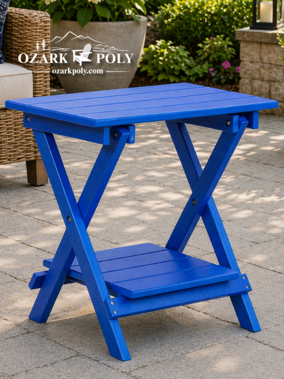 Deluxe Folding End Table w/Shelf - Patriot Blue