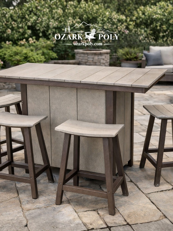 Poly Counter Height Party Table & 4 Saddle Seat Stool Set